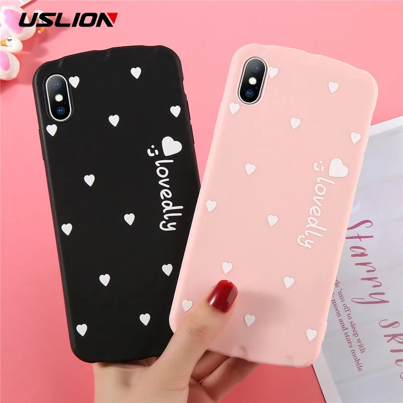 USLION Love Heart Pattern Чехлы для iPhone 6 6S 7 8 Plus XS Max XR X Письмо Мягкий ТПУ силиконовый простой