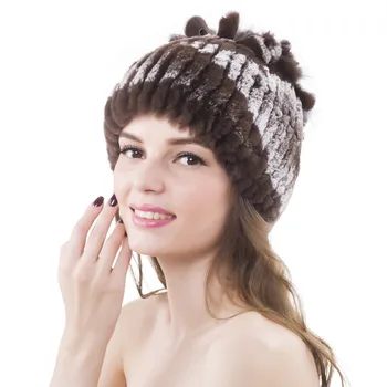 

2018 Good Elastic Knitted Real rex rabbit fur Beanies Hats Brand Women Real Rex Rabbit Fur Hat 100% Natural Rex Rabbit Fur Cap