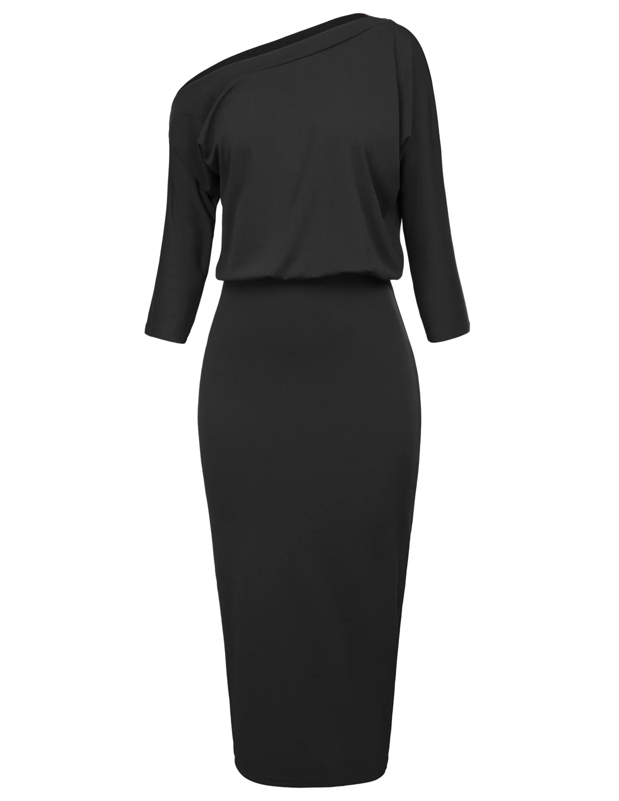 

GK Sexy party pencil dress Women classy three quarter sleeve One Shoulder Hips-Wrapped Bodycon Dress elegant solid midi dresses