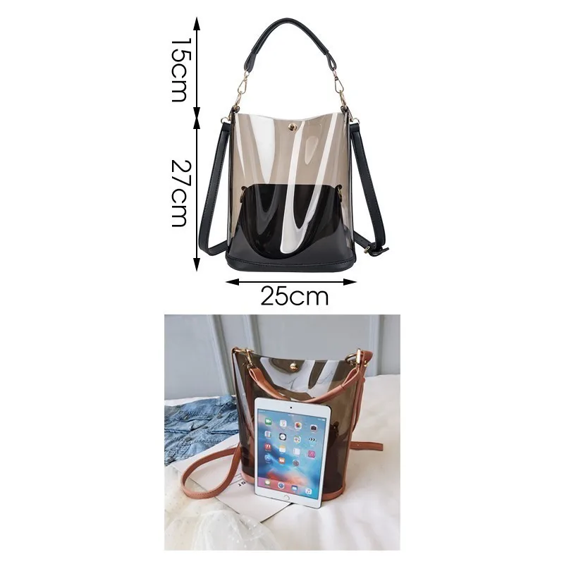 هيرالد الأزياء 2 قطعة واضح شفاف PVC المرأة حقيبة كتف الصيف الشاطئ حقائب كبيرة عارضة حمل حقيبة السيدات Crossbody حقيبة هيرالد الأزياء 2 قطعة واضح شفاف PVC المرأة حقيبة كتف الصيف الشاطئ حقائب كبيرة عارضة حمل حقيبة السيدات Crossbody حقيبة