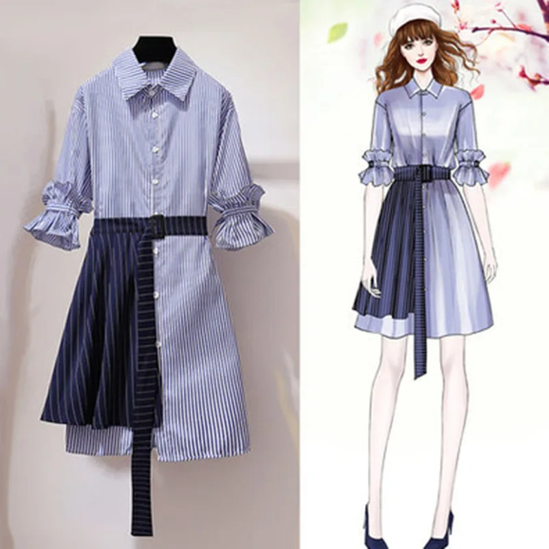 

Shirt Dress 2019 Summer Chiffon Boho Beach Dresses Women Casual Striped Print A-line Mini Party Dress Vestidos Splicing