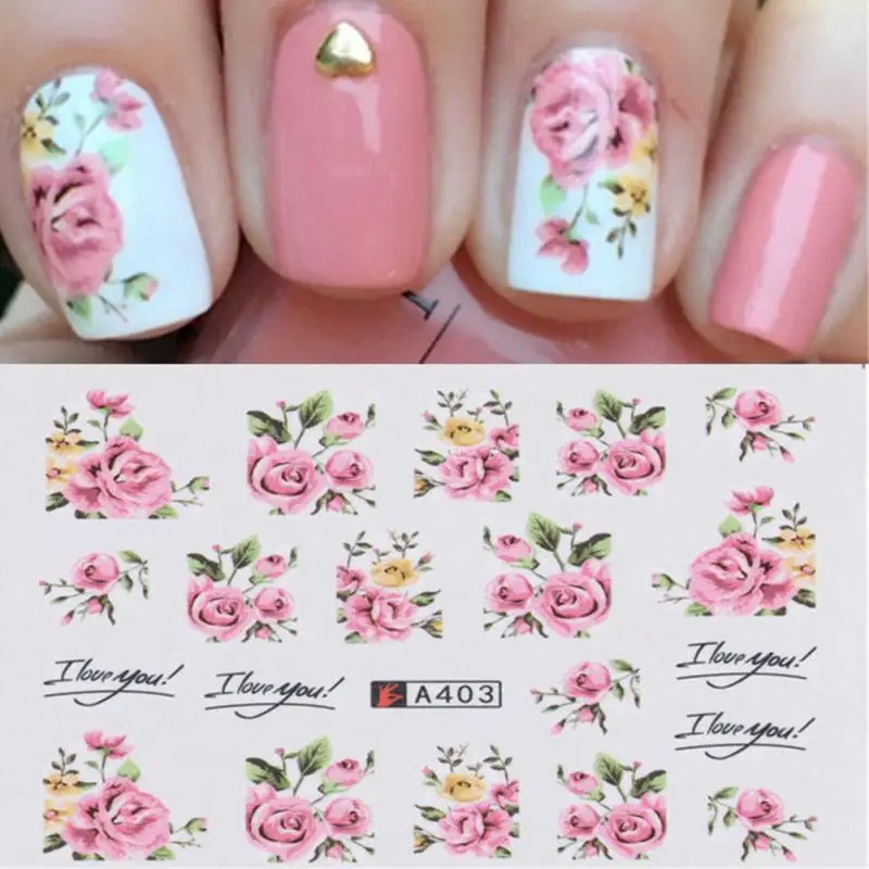 

Hot Selling Stickers Fashion Rose Flower Nail Art Water Transfer Stickers Decals Tip Decoration DIY for Nails Accessories