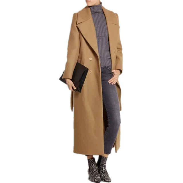 Женское осенне-зимнее офисное приталенное пальто с длинным рукавом и отложным воротником, шерстяное женское классическое базовое пальто