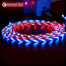 1 м Видимый течёт Mircro USB/type-C умная зарядка данных для освещения кабельная линия светодиодный светящийся провод светящаяся линия быстрой зарядки