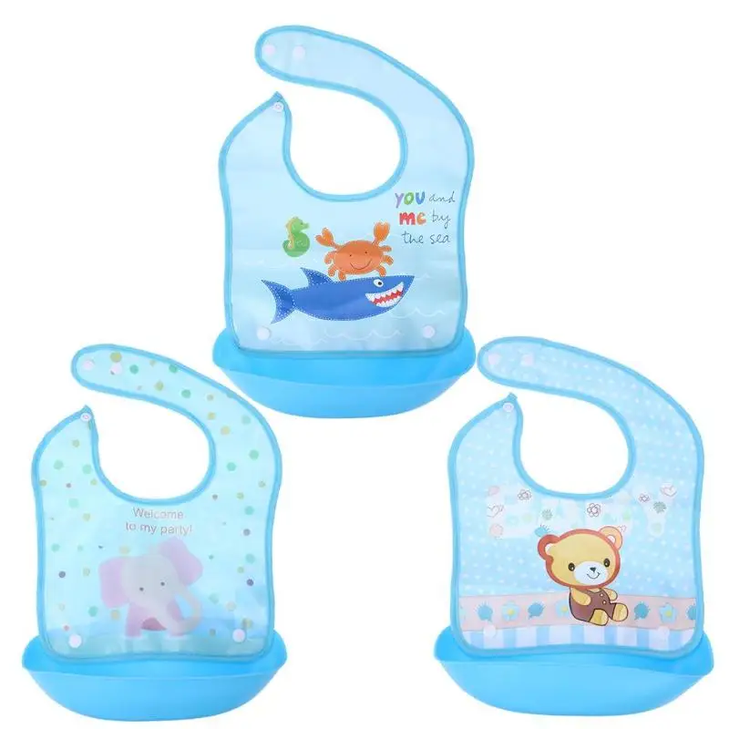 

Baby Bibs Silicone Waterproof Aprons Blue Cotton Removable Baby Eating Saliva Towel Print Pattern Bibs Burp Cloths Feeding