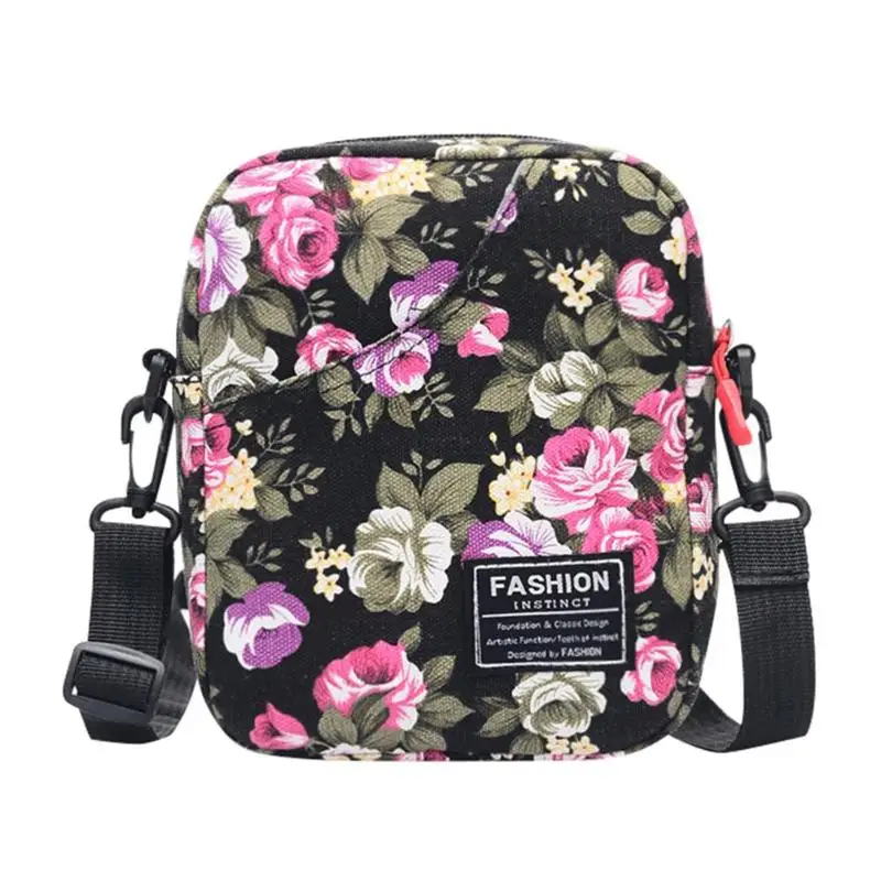 

Vintage Canvas Women Shoulder Bag Flower Print Crossbody Bags for Ladies Money Phone Messenger Handbag 2019 Hot Selling