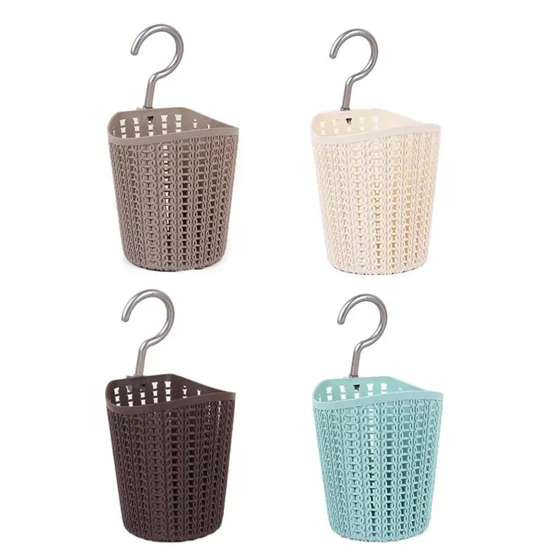 

Practical Knitted Portable Basket Plastic Rattan Knitted Basket With Hook Storage Basket For Bathroom Kitchen