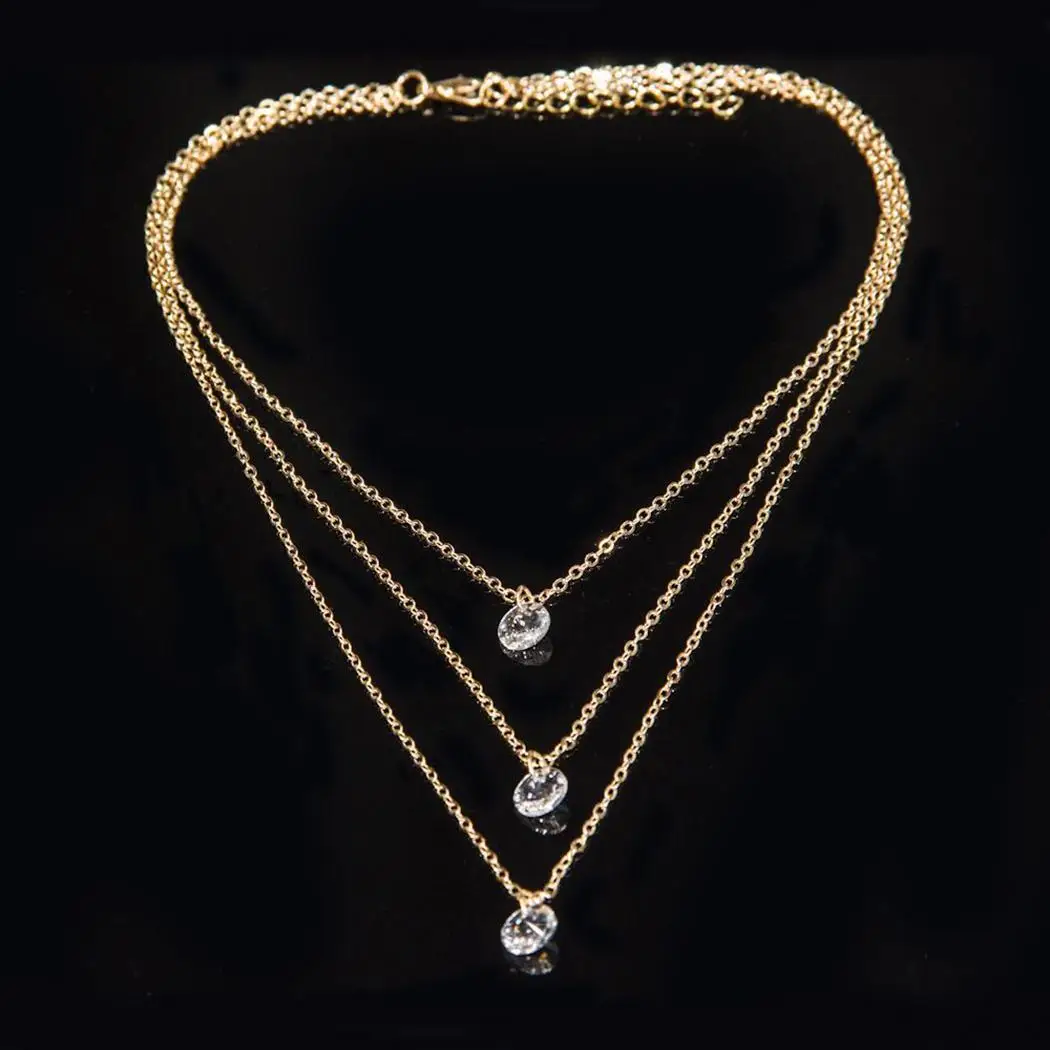 Women Casual Multi Layered Geometric Shape Rhinestone Link Lobster Claw