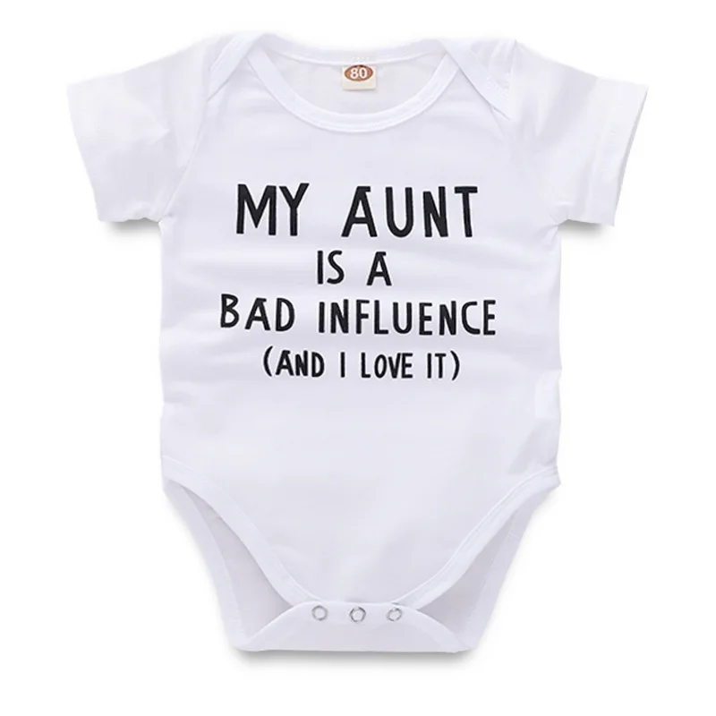 Baby Rompers My Aunt Is A Bad Influence(and I Love It) Letter Print Boy Onesie Toddler Romper |
