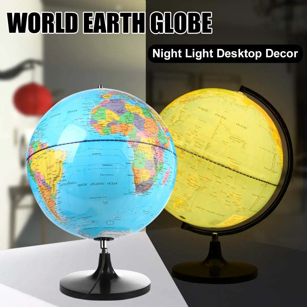 

Rotating Night Light Blue Ocean World Earth Globe Map 110V US Illuminated Teaching Geography Map Desktop Decor Home Ornament