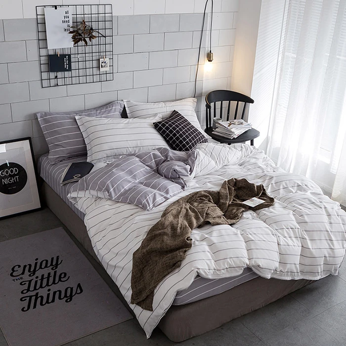 

3PCS Bedding Set Simple Double-sided Striped Bed Set Urban Strip Series Home Hotel Travel Quilt Cover Pillowcase Sheets Included