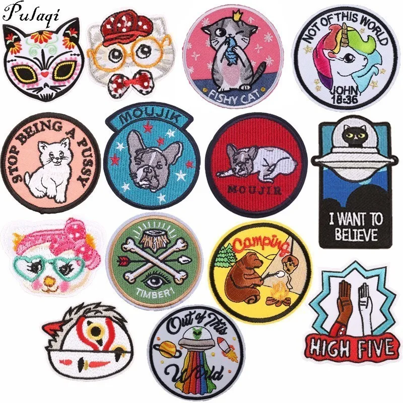 

Pulaqi New Eco-friendly Unicorn Iron-on Patches Embroidered Sewing Applique For Jeans Clothes Apparel DIY Cat Badges H