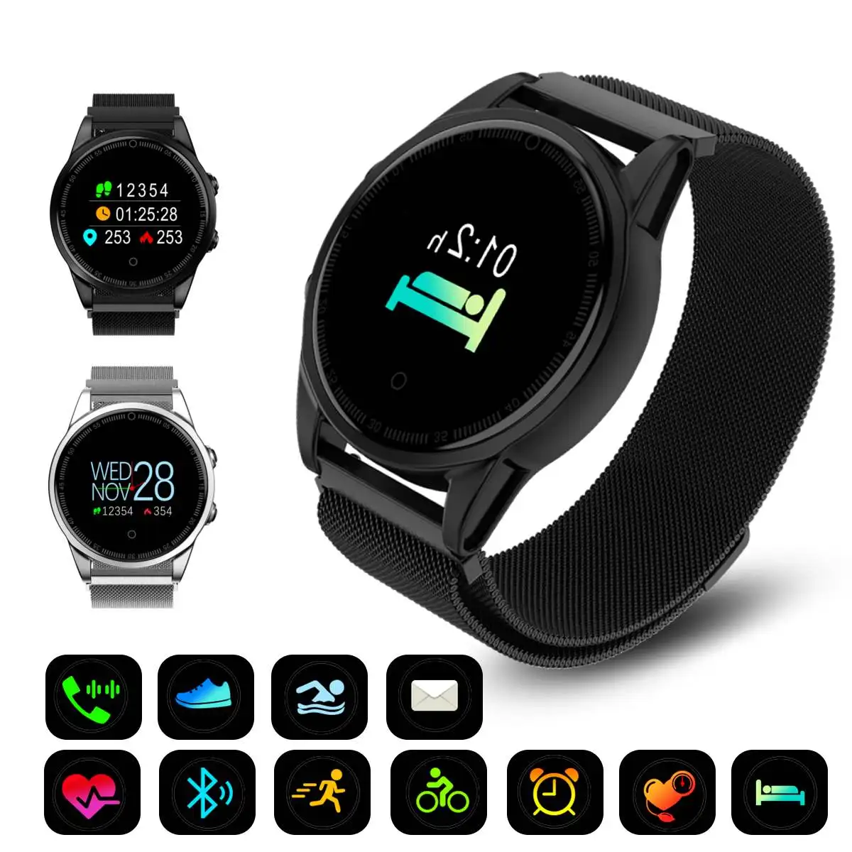 

Smart Watch Sports Bracelet Bluetooth Waterproof For IOS for iPhone Android for Samsung Pedometer Message Reminder Heart Rate