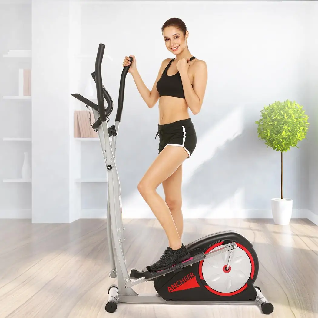 

Magnetic Control Mute Elliptical Trainer with LCD Monitor Home Office Fitness Workout Machine