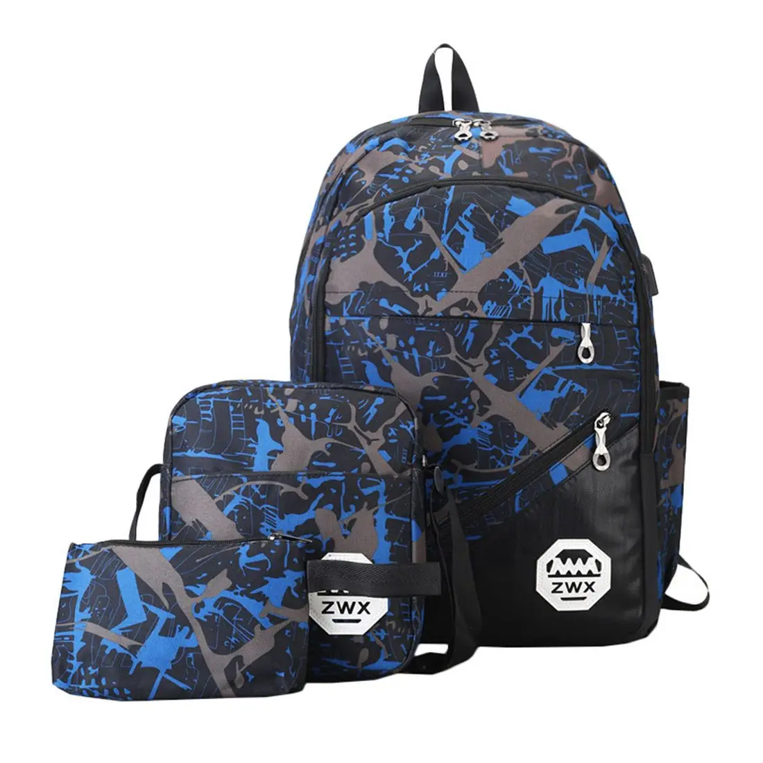 3 комплекта спортивного рюкзака для путешествий, модный износостойкий рюкзак на открытом воздухе, для пары, USB, для зарядки, большой емкости