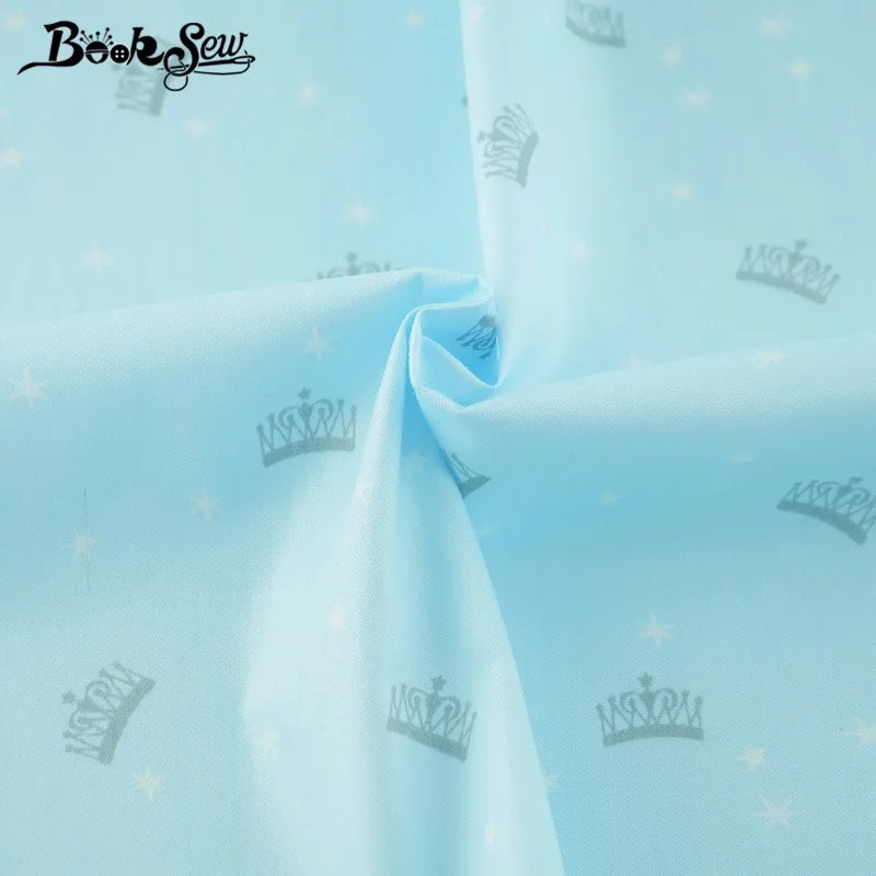 

Booksew New Printed Crown Designs Tecido DIY Scrapbooking Sky Blue Twill Cloth Cotton Fabric Dye Sewing Patchwork Tela Algodon