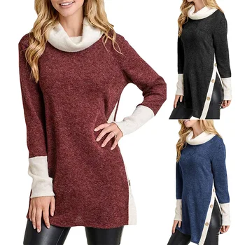 

2018 New Autumn Women Casual Hoodies Sweatshirt Fashion High Collared Button Opening Long Section Top Blusas