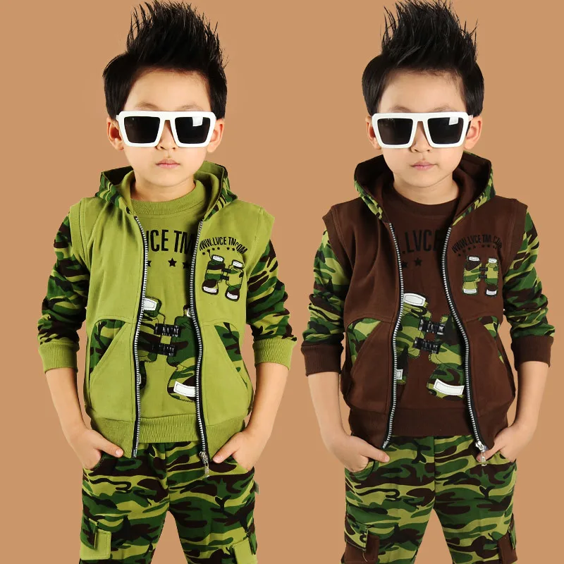 

2018 Autumn Children's Camouflage Clothing Kids Long Sleeved Printing Hooded Coat+shirt+Pants 3pcs Set