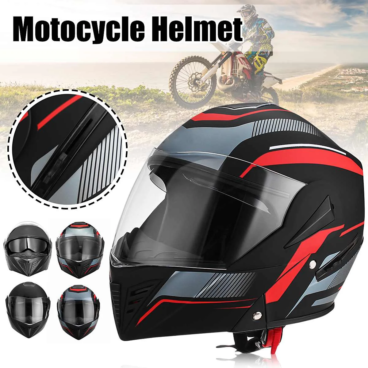 

4 Colors casco Full Face Motorcycle Helmet Flip Up Dual Lens Visor capacete Racing Motorcross Modular Helmet with Sheld Lock