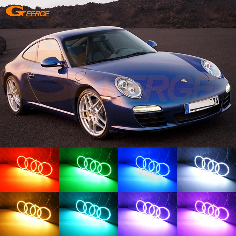 

For Porsche 997 911 2010 2011 2012 BI-XENON Headlight Excellent RF Bluetooth Controller Multi-Color RGB led angel eyes kit