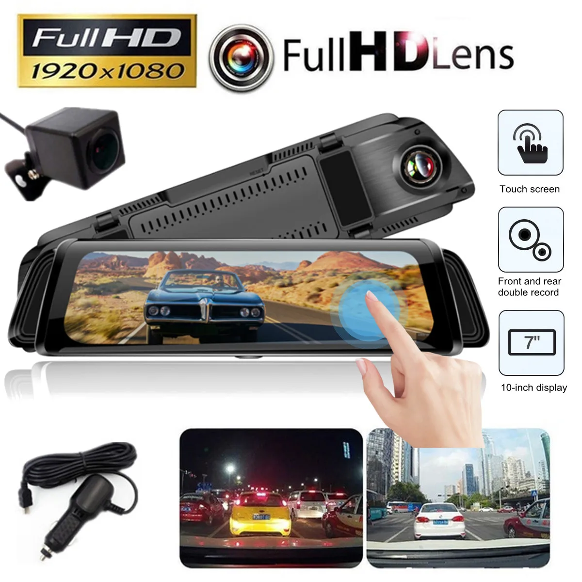 

10 inch Touchs Screen Full HD 1080P Dual Lens Car DVR Rearview Mirror Camera Stream Media Dash Cam Recorder Night Vision