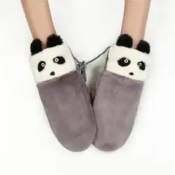 1 пара симпатичные панды Женская зимняя обувь толстые мягкие флис двойной Слои плюшевые шерсти теплые перчатки Для женщин мультфильм