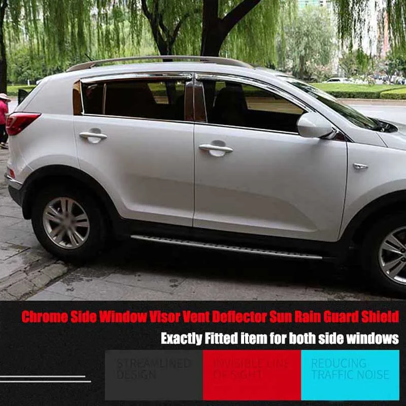 

Brand New 1 Set Windows Chrome Vent Visors Rain Guard Sun Shield Deflectors For Kia Sportage R 2011-2017