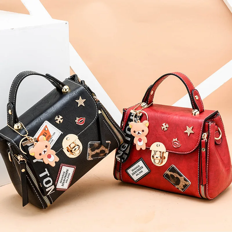 عالية الجودة الشباب الفتيات أسود حقيبة يد جلدية جديدة الكتف محفظة السيدات حمل رسول حقيبة Crossbody كبيرة أعلى-حقائب بيد