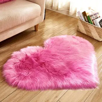 

Heart Shape Living Room Bedroom Mat Blanket Rugs Fluffy Imitation Wool Plush Floor Mat Home Rug Blanket Carpet with 9 colors