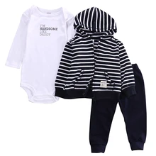 Pudcoco/ брендовый боди с надписью для маленьких мальчиков+ штаны+ пальто в полоску комплект одежды из 3 предметов