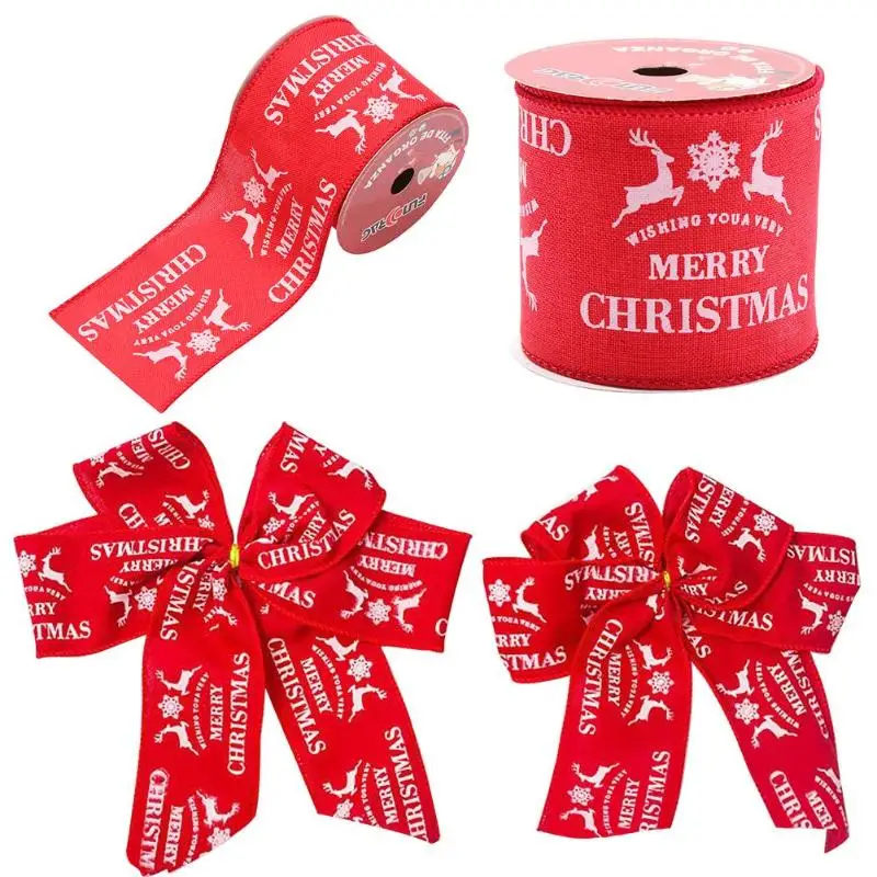 

2.7Meters Elk Merry Christmas Printed Ribbon DIY Bowknot Gifts Wrapping Christmas Decoration for home New Year Products