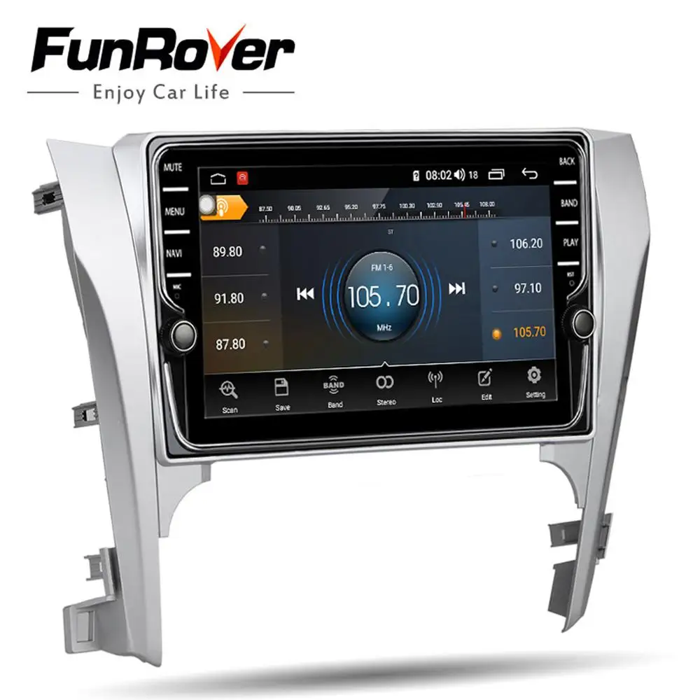 Discount Funrover android 9.0 octa 8 core 2 din car radio multimedia stereo for toyota camry 2012-2014 gps navigation wifi DSP naiv 4gSIM 3