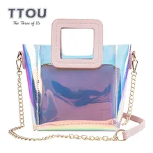 TTOU Fashion Women Composite Bags Transparent Chain Female Shoulder Bag Large Clear Top-handle Bag Ladies Summner Beach Tote Bag ins fashion women chains shoulder bag clear totes round handle drawstring bucket bag female handbags transparent composite bag