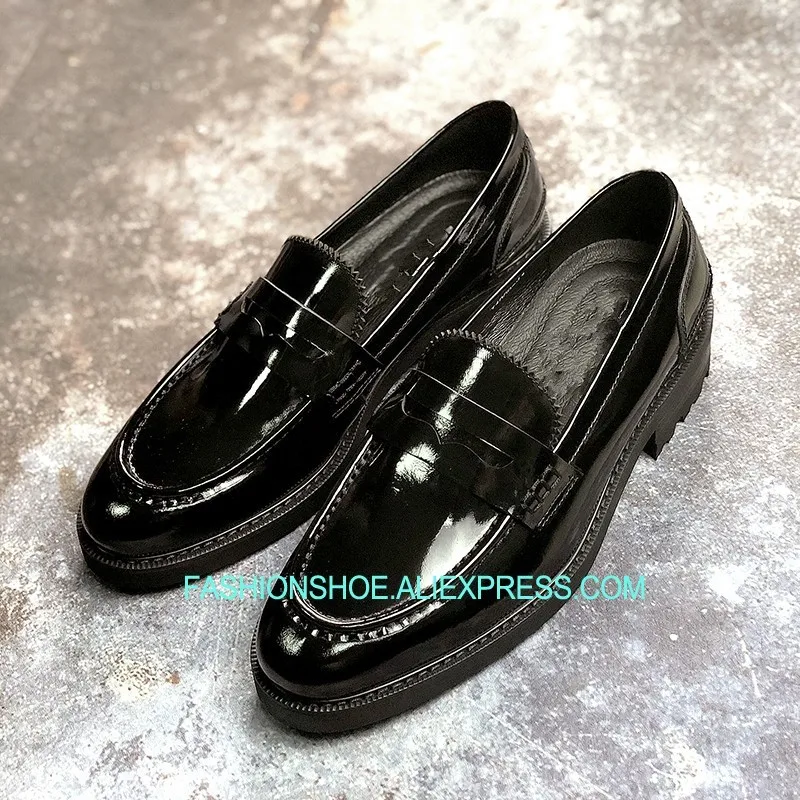 

Black Patent leather Formal Business Shoes Flat heel Driving Loafers Spring Summer Hot 2018
