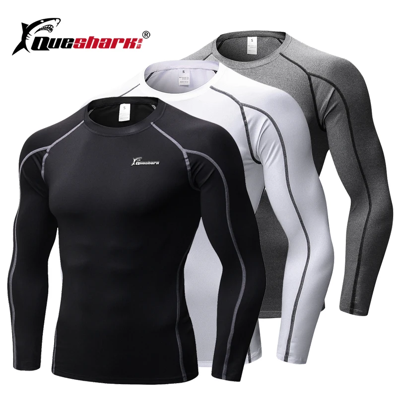 

Queshark Mens Running Jersey Long Sleeve Sports Shirt Quick Dry Training T-shirts Gym Clothing Fitness Top Crossfit Shirt Solid