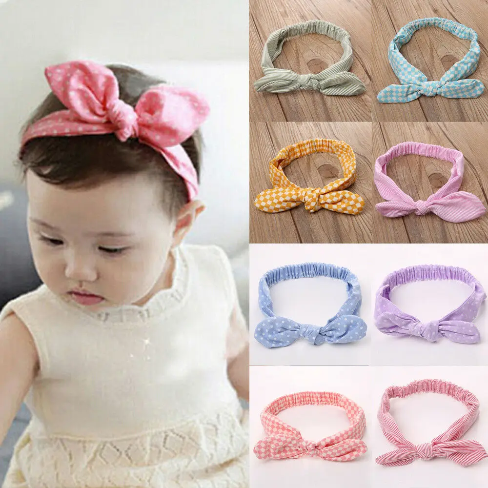 Cute Dot Striped Plaid Baby Girls Headwear Kids DIY Bunny Easter Rabbit Ear Turban Knot Headband Hair Band Head Wrap | Детская одежда и