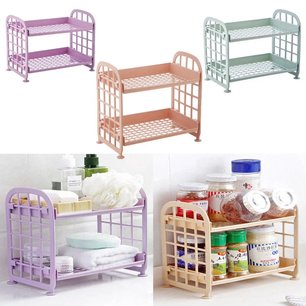 

2 Tier Pure Plastic Freestanding Storage Shelf Durable Indoor Bathroom Garage Storage Holders & Racks