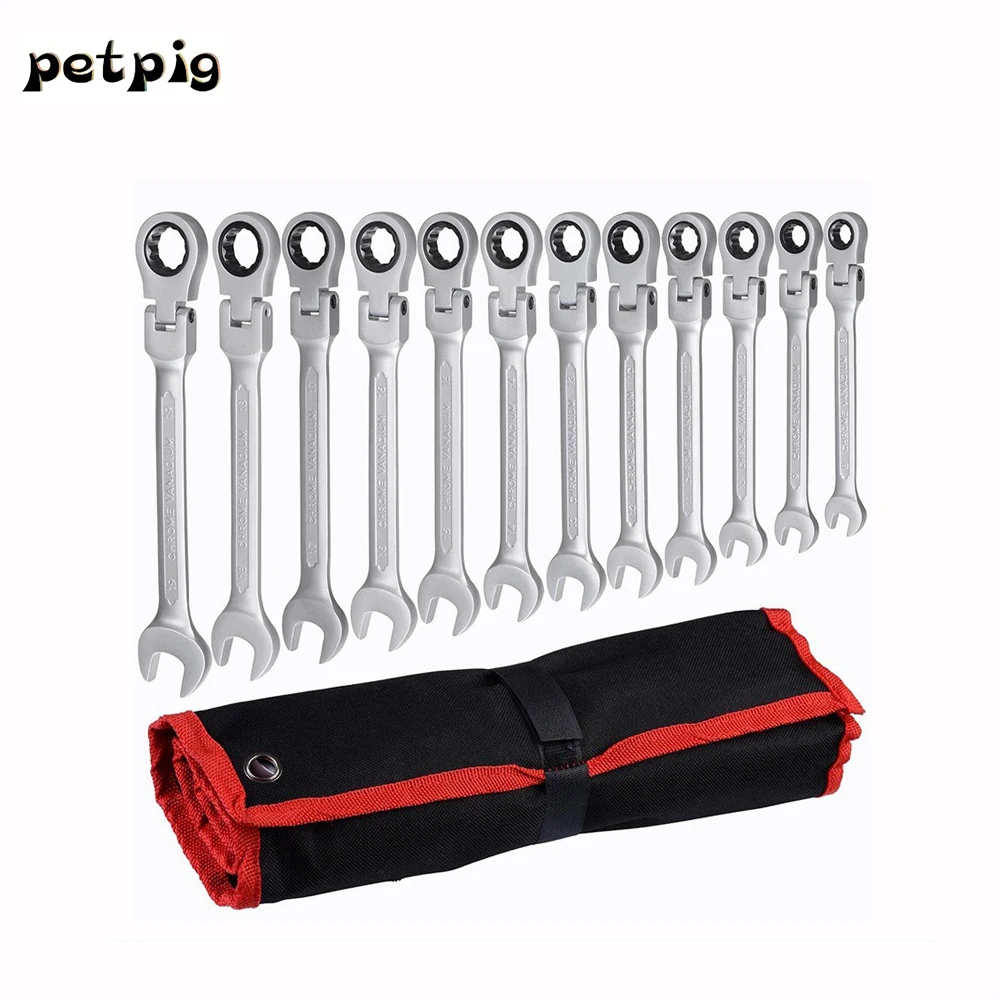 7/12PCS Ratcheting Wrench Car Repair Flexible Head Key Ratchet Spanners