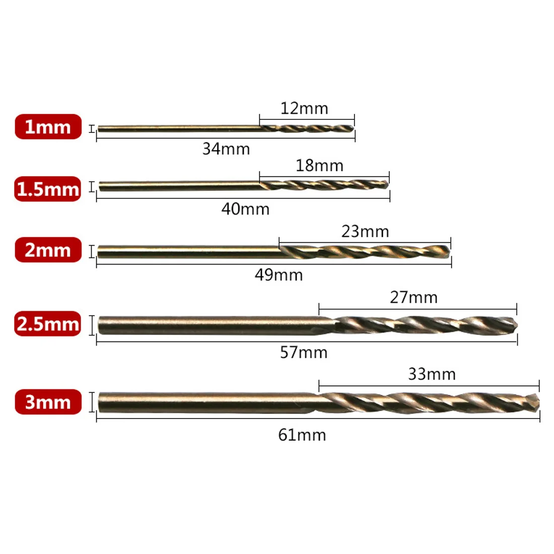 

HSS 50pcs Mini High Speed White Steel Twist Drill Bit Set For Dremel Rotary Tool 1mm/1.5mm/2mm/2.5mm/3mm