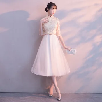 

Haute Couture Noble Elegant Party Dress Slim Sommerkleid Clothing Casual Host Chinese Collar Birthday Girl Dames Jurken A187