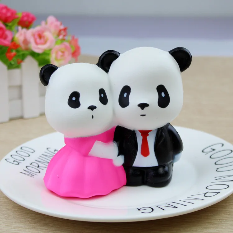 

Soft Married Panda Simulation Squishy Toys For Kids PU Slow Rising Decompression Stress Sweet Scent Squeeze Toys Gifts Wholesale