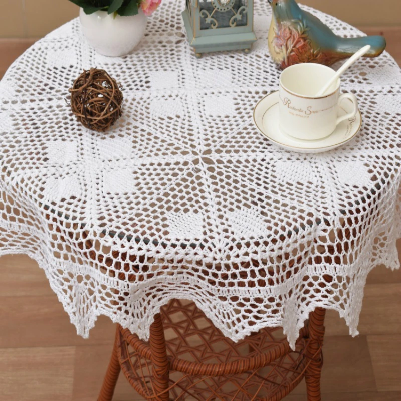 

Modern Handmade Crochet White Table Cloth Cover Gift Christmas Lace Cotton Round Kitchen Tea Tablecloth Table mat Wedding Decor