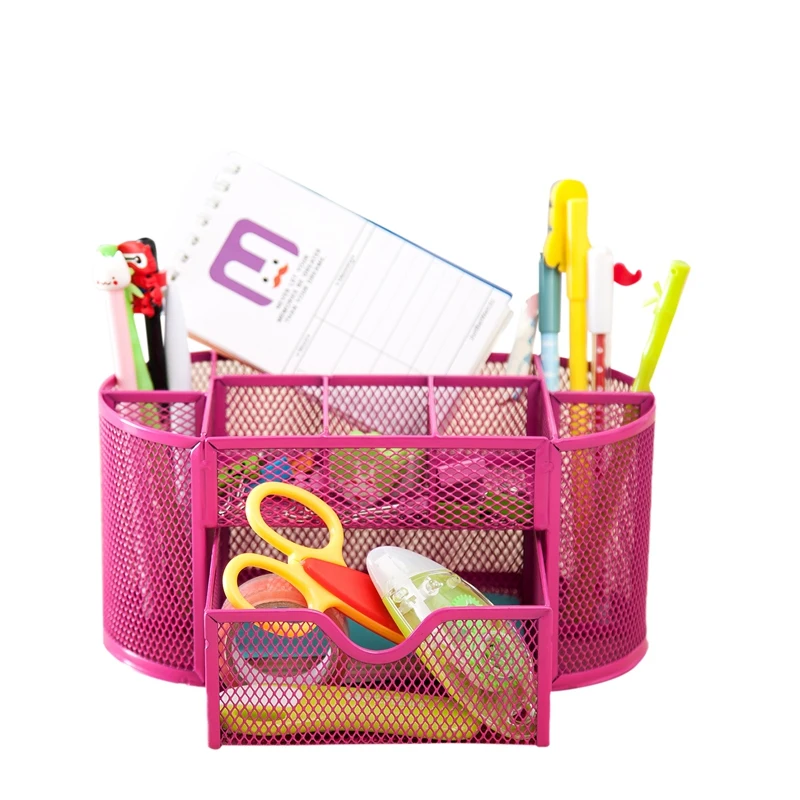 

7 Cell Mesh Desktop Office Pen Pencil Holder Iron Desk Organizer For Scissors Ruler Stationery School Supplies Accessories