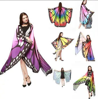 

Women Lady Fashion Colorful Long Neck Butterfly Wing Cape Stylish Soft Scarf Halloween Christmas Cosplay Lady's Costumes