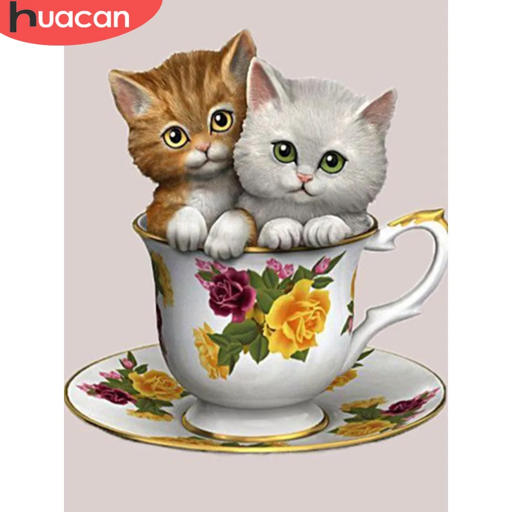 

HUACAN Diamond Embroidery Animal Cat Diamond Painting Cross Stitch 5D DIY Full Square Mosaic Picture Of Rhinestones Home Decor