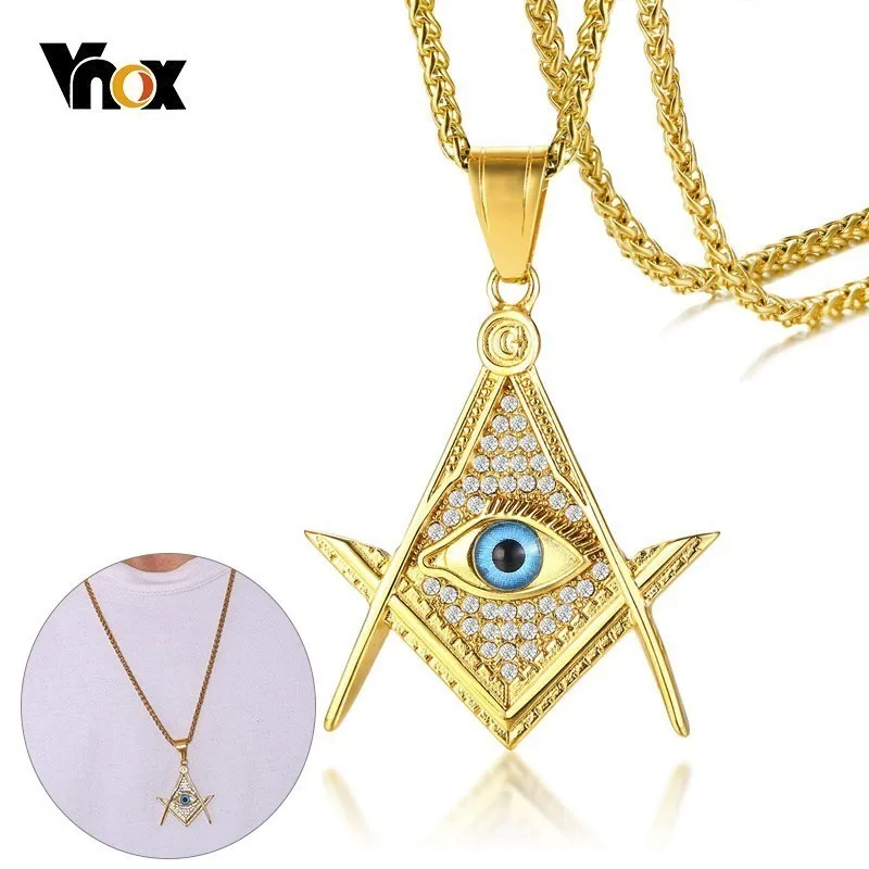 

Vnox Free-Mason Eye of Providence Illuminati Pyramid All Seeing Eye Pendant for Men Stainless Steel with CZ Stone Punk Necklaces