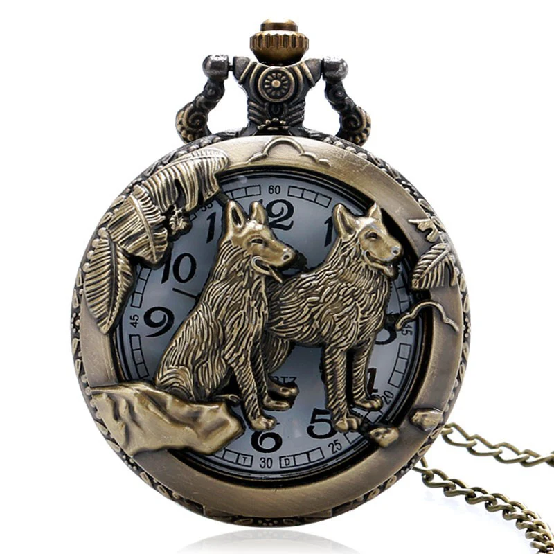 

Large bronze carved zodiac animal dog pocket watch Retro style loyal dog pocket watch