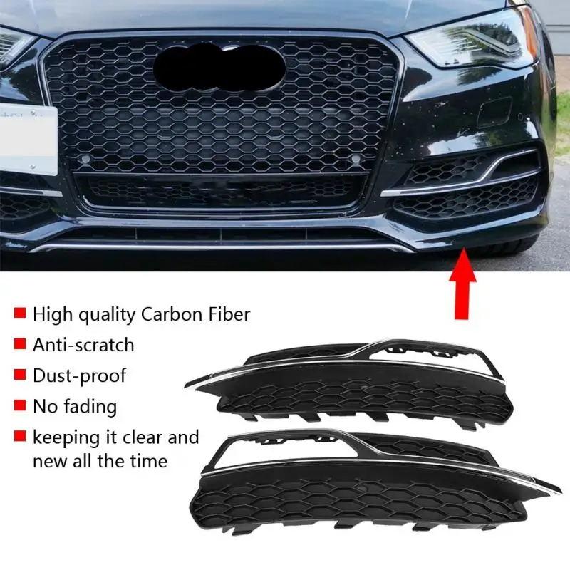 

For S3 Style Front Bumper Fog Light Grilles Gloss Black for Audi A3 S-Line 8V Pre-Facelift 2013 2014 2015 2016