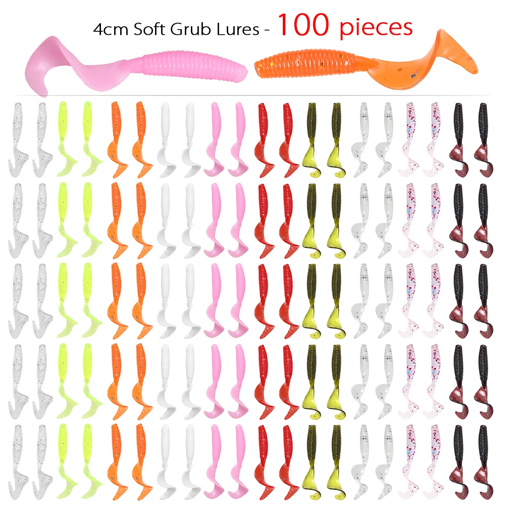 

100pcs 4cm Soft Artificial Fishing Lures Swimbait Tail Grub Lures Worm Moggot Grub Lures Baits 10 Different Options