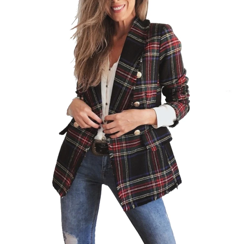 2019 Vintage Plaid Tweed Jacket Women Spring Streetwear Jackets Long Sleeve Coat Veste Femme Autumn Chaqueta Woman Clothes Tunic